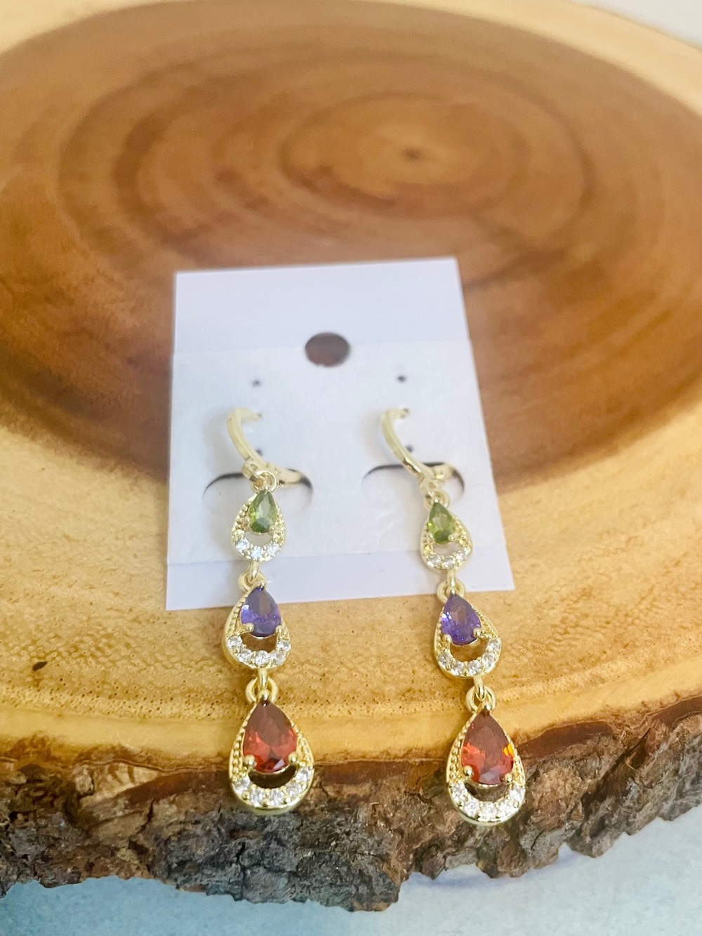 Gold Filled Multicolor CZ Teardrop Dangle Earrings NWT